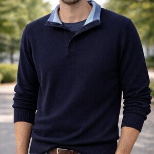 Men’s Brooks Brothers 100% Merino Wool Dark Blue Button Up Sweater Size M